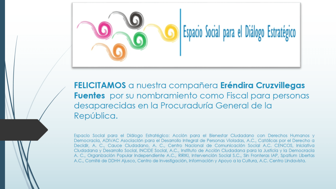 FELICITAMOS a nuestra compañera Eréndira Cruzvillegas Fuentes  por